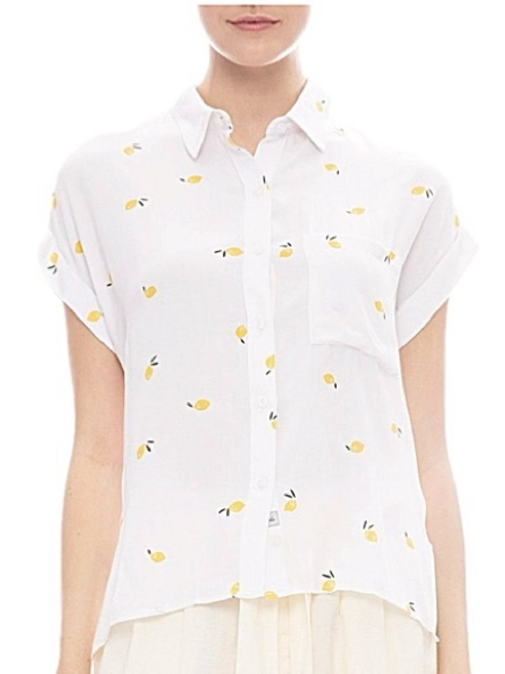 Rails Whitney Lemon Citrus Print Shirt Women Size Large Short Sleeve Button Down